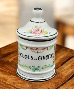 Magnifique et Rare Pot à Pharmacie/Apothicaire en porcelaine blanche et au fin décor doré à la main – Signé, orné de l’inscription « Clous de Girofle » – Décoration – Collection